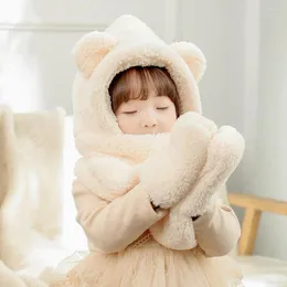 H￥rtillbeh￶r Novelty Kids Scarf Hat Ultra Soft Baby Cap Anti-Static Windproof Integrated Bear Ear Childres Gloves