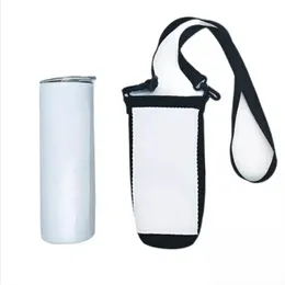 Sublimação branco em branco 20 oz Skinny Tumbler Tote Pano de mergulho Garrafa de neoprene Mangas com alça ajustável Copos Alça Copos de água Portador Capas de manga