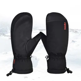 Ski Gloves Professional Snowboarding Waterproof Men Youth Winter Warm Snow Mittens -30 degree ing Snowboard Solid Black L221017