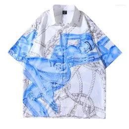 Camicie casual da uomo Hip Hop Camicia hawaiana Camicetta Catena di robot Stampa Manica corta Streetwear 2022 Mens Harajuku Estate Button Up Tops