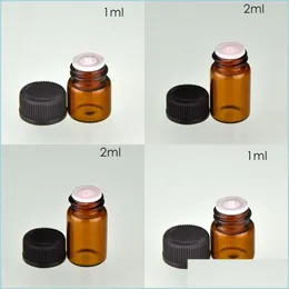 Garrafas de embalagem 1ml 1/4 Drama âmbar vidro garrafa de óleo essencial por tubos de amostra com plugue e tampas 5/8 entrega 2022 Escritório Scho Dhnwr