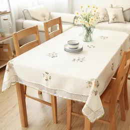 Table Cloth Flowers Pattern Cotton Linen Tablecloth With Hollow Lace Dustproof TV Cabinet Wedding Banquet Decorate Cover