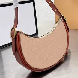 Half Moon Luna Shoulder Bag in Canvas Refined Leather Designer Zip Top Closure Adjustable Shoulder Strap Clutch Women Tote Fabric Lining Underarm Bags