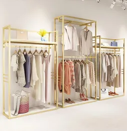 Hangers & Racks Clothing Store Display Rack Floor Type Women's Nano Gold Shelf Double High Cabinet Hanging Clothes