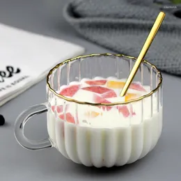 Canecas Creative Stripe Creative Glass Copo Chá de chá Drink sobremesa Breakfast Milk Leite de grande capacidade transparente com alça de utensílios de bebida