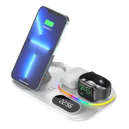 5 in 1 Wireless Chargers Stand with Alarm Clock Time Display 15W Wreless Charging Station for Smart Watch Cellphone Earphone