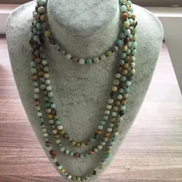 チェーンハンドノットロングネックレス42inch/60inch/96inch Nature Stone 8mm Amazonite Necklace Endless Infinity Beaded Yoga Mala Beads