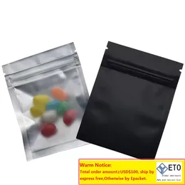 Mat siyah açık ön fermuar torbaları yeniden kapatılabilir zip üst alüminyum folyo plastik torba gıda bakkal paketleme mylar folyo çantası 7.5x10cm 3''x3.94 "