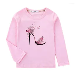 Shirts Girls Print Tops Aimi Lakana High Heels & Butterfly T-shirt Kids Long Sleeve Cotton Shirt Baby Girl Fashion Tee
