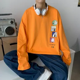 남자 T 셔츠 2022 가을 면화 긴팔 티셔츠 홍콩 스타일 올 매치 소년 한국어 느슨한 캐주얼 스트리트웨어 애니메이션 옷