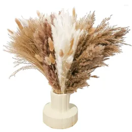 Fiori decorativi 120Piece 17 pollici erba di pampas essiccata bianca Pompas Bouquet soffice coda di fiori secchi e pomposi per Boho