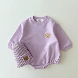 Rompers Korea Baby Sweatshirt Romper Boy Spring Farth Soft Long Sleeve Cotton Bear Infant Bodysuit Girls Jumpsuits Hoodies Tops Outwear