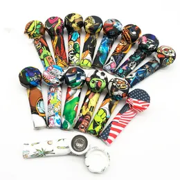 DHL camouflage Patterned Hand Pipes Glass Bowl Dab 3.5" cartoon FDA Silicone Pipe Environmentally Water Bong