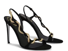ファッションデザイナーブランドRenecaovilla Morgana Sandals Shoes Gold Crystal Snake Rapped Women High Heals Gladiator Sandalias Lady Dress Bridal Wedding 35-43