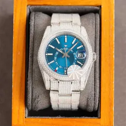 손목 시계 다이아몬드 시계 남성 자동 기계식 시계 41mm 다이아몬드 스터드 스틸 팔찌 패션 버즈 손목 시계 Montre De Luxe Bling Dial1D1KV231
