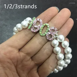 Strand 1Pcs High 8mm Glass Pearl 1908 Pink Green Elastic Strands Bracelet Lady DIY Sorority Greek Handmade Jewerly Gift OGL227