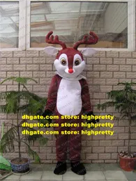 Fancy Rudolph Mascot Costume The Red Nosed Deer Reindeer Mascotte Caribou Rangifer White Belly Adult No.813