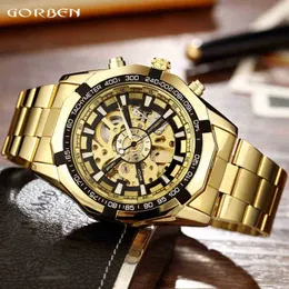 Zegarek tagi luksusowe złoto złota automatyczna mechaniczna mechaniczna gra szkieletowa stalowa zegarek na nadgarstek Zegarek dla dużych zegarków Masculino Genevapssj