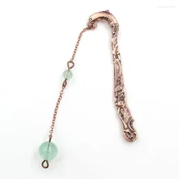 Pendant Necklaces Green Fluorite Stone Round Beads Copper Plated Dolphin Bookmark Black Agates Jewelry