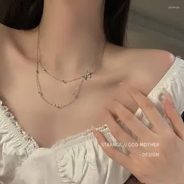 Choker Inlagd kristallfj￤ril dubbellager slitage halsband kvinnlig lyxbutik