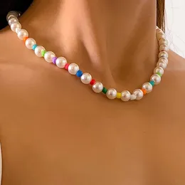 Choker Fashion Wedding Pearl Necklace For Women Geometric Candy Color Beads Party Jewelry Collier De Perles