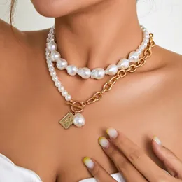Choker Lacteo Vintage Oregelbunden imitation Pearl Decor Halsband Set för Women Girls Charm Asymmetrical Chain Necklace 2022 Jewelry Gift