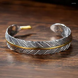 Bangle Silver Color Grass Pattern Feather Bracelet Male Trendy Personality Wild Takahashi Goro Retro Opening JewelryBangle