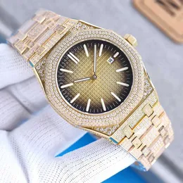 손목 시계 수제 다이아몬드 시계 MENS 자동 기계식 시계 41mm 다이아몬드 스터드 스틸 사파이어 버스 신사 손목 시계 Montre de Luxehb9p