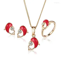 Necklace Earrings Set & Baby Kids Ring Pendant Gold-Color Strawberry Children Jewellery 7S18K-69