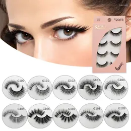 False Eyelashes 4 쌍 수제 밍크 메이크업 3D 속눈썹 천연 긴 확장 4 쌍 가짜 속눈썹