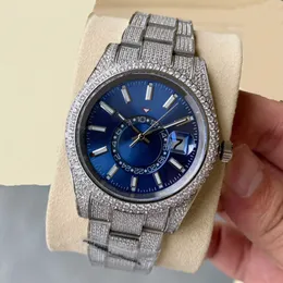손목 시계 다이아몬드 시계 남성 자동 기계식 시계 41mm 다이아몬드 스터드 스틸 팔찌 패션 버즈 손목 시계 Montre De Luxe Bling Dial5251