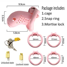 Itens de beleza SHET plastikowe Cock Cage mskie urzdzenia Chastity dla mczyzn rowy Stomata Penis Ring z 4 rozmiar piercie skarpetki bez palcw ksztat Lock sexy Toy