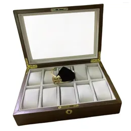 Watch Boxes Retro Wood 10 Slot Box Wrist Storage Case Velvet Lining Men Women Watches Desktop Jewelry Protective Organizer