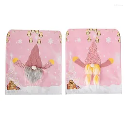 Fodere per sedie Paillettes natalizie Gnomo senza volto LED Light Up Pink Cartoon Back Slipcover per decorazioni per feste da pranzo