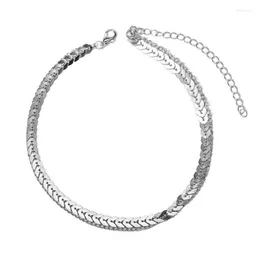 Choker Coin Fishbone Satellite Chains Silver Tone Necklace For Women