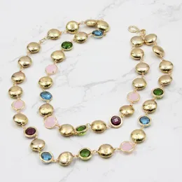 Pendant Necklaces GuaiGuai Jewelry 2 Strands Multi Color Coin Crystal Glass Gold Plated Brushed Bead Necklace Women Fashion