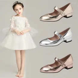 Flat Shoes Girls Patent Leather Performance Catwalk High-heeled Crystal Sexy Fashion Pointed Toe Kid Wedding Chunky Heels Shoe