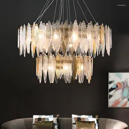 Lampadiers fkl moderna foglia di vetro lampadario leggero arte di lusso a doppio strato circolare soggiorno duplex villa indoor