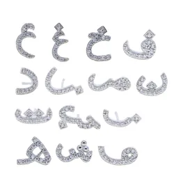 Orecchino a cerchio arabo in puro argento sterling 925 con zircone cubico 5A pavimentato da donna signora ragazza moda carino orecchini lettera gioielli per regalo di nozze