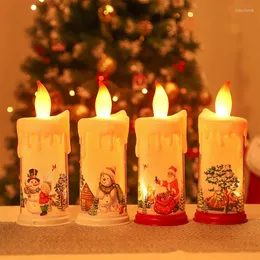 Juldekorationer Dekorativa LED Simulerade Flame Cartoon Candle Lamp Santa Snowman For Home Decor Xmas Ornament Navidad År 2023