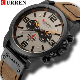 Curren Fashion Watches for Man Кожаный хронограф Quartz Men's Watch Business Casual Date Male Shistatch Relogio Masculino341u