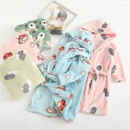 Rompers Spring Autumn Kids Robes Cartoon Animal Print f￶r flanell l￥ng￤rmad huva badrockbarn 2-6 ￥r