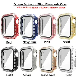 Caixa de relógio de protetor de tela de diamante para maçã iwatch 45mm 44mm 42mm 41mm 40 mm 38mm Bling Crystal Casos de proteção de protetora PC com pára -choques com