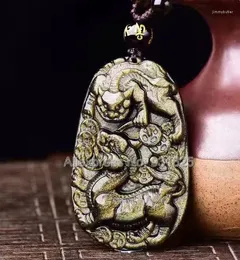 Colares pendentes Obsidianas de ouro natural artesanal de moeda chinesa esculpida kylin pixiu amuleto de amuleto de sorte jóias de moda de colar