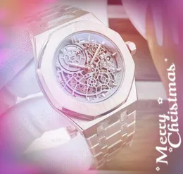 Hohle Skeleton Herren Automatische Mechanische Uhr 42MM Zwei Pins Edelstahl Gürtel Selbstaufziehende Präsident Retro Importierte Kristall Spiegel armbanduhr reloj de lujo