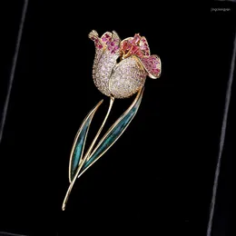 Brooches South Korea's Fashion Cute Tulip Flower Corsage Jacket Pin Accessories Elegant Dripping Brooch Color Gem Female