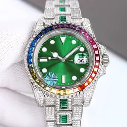 손목 시계 다이아몬드 남성 시계 40mm 자동 기계식 시계 레인보우 스퀘어 다이아몬드 다이얼 사파이어 dign 손목 시계 montre de luxe3vg5