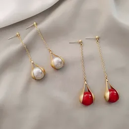 orecchini pendenti di gioielli firmati S925 Silver Needle Lungo orecchino di perla bianco orecchini in metallo senso senior