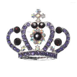 Broches 25pcs/lote roxo stromestone princesa rainha tiara coroa forma de broche pino enfeites de casamento