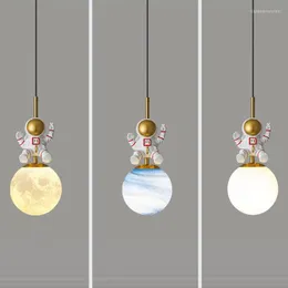 Pendellampor nordiska astronaut ledande ljus för sovrum barns rum barnkammare glas hängande lampa heminredning fixturer